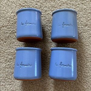 La Fermiere Blue Glazed Terracotta Yogurt Pots set of 4